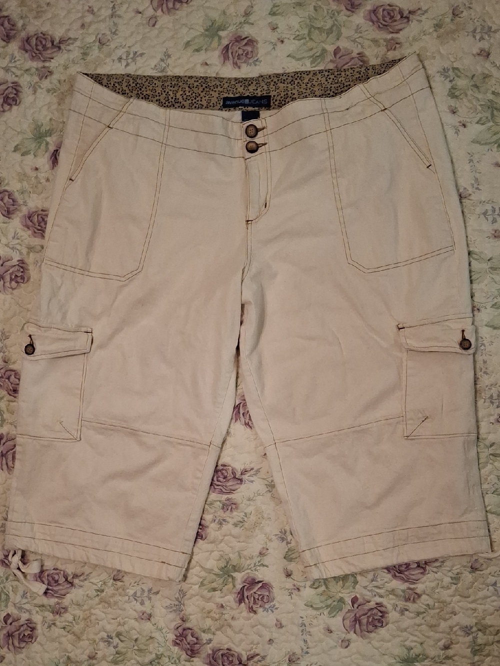 Avenue Beige Cargo Bermuda Shorts for Women